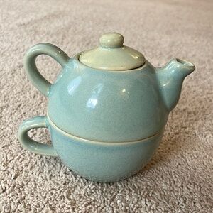 Pier 1 | Tea for One Set: Stackable Mug and Teapot | Sage Green Stoneware
